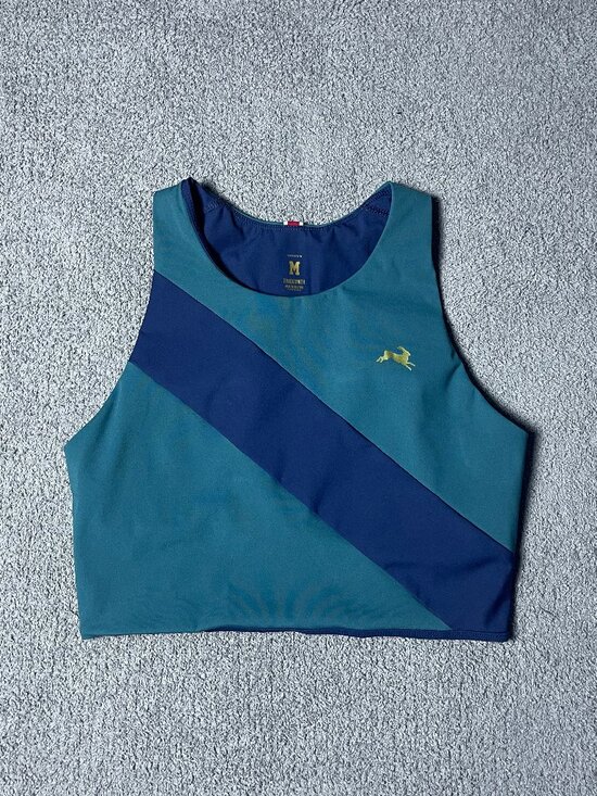 Tracksmith Tops - Tracksmith Bell Lap Crop Top Racerback Running Green/Blue Stripe Women's Medium